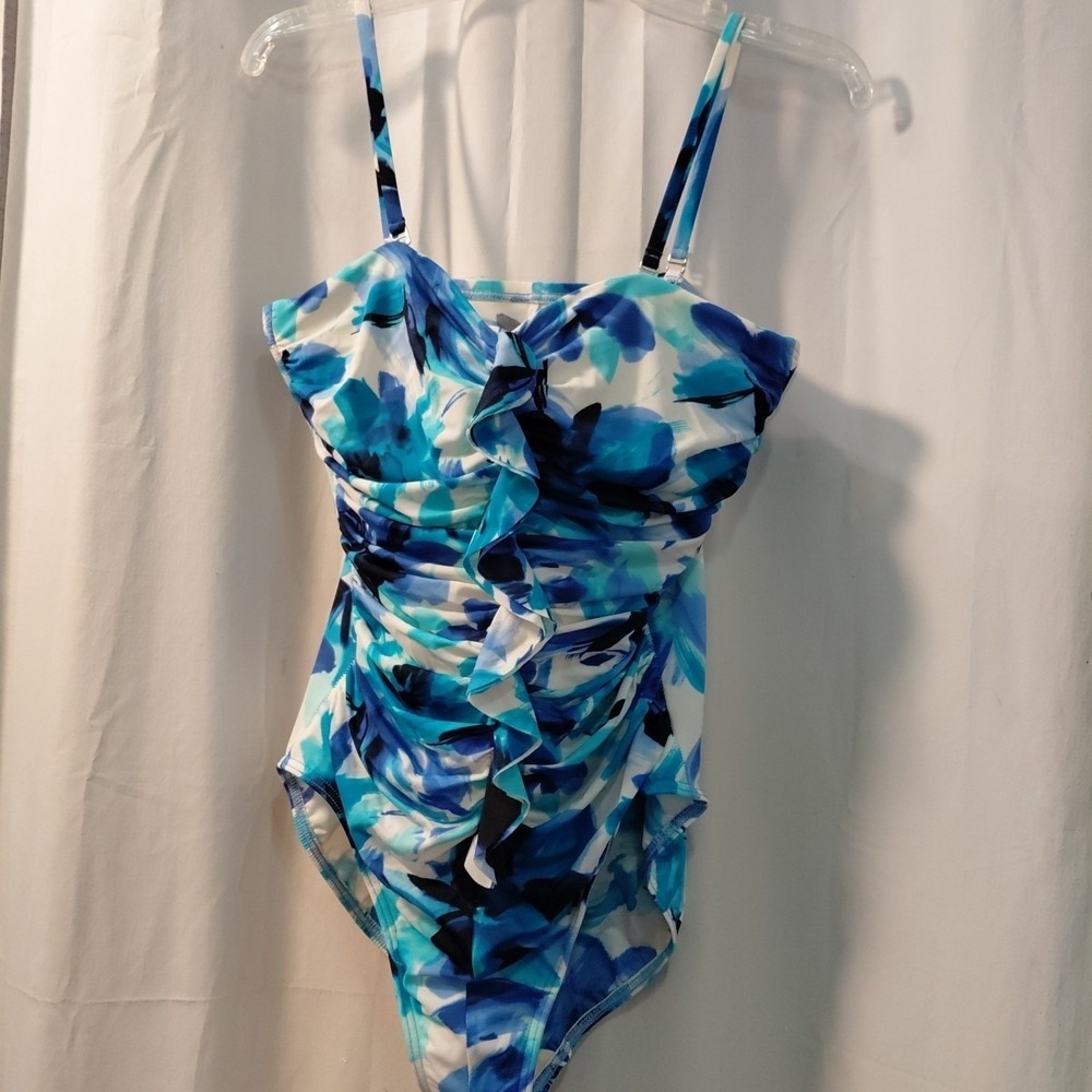 Womens Vintage Miraclesuit  Floral Ruffled Ruched Swimsuit Look 10 Pds Lighter